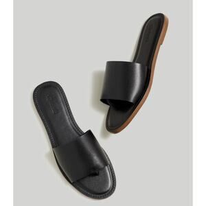 Madewell Black The Boardwalk Post Slide Sandals Leather Size 7.5